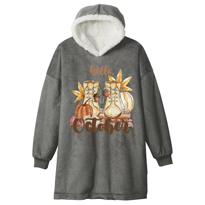 Hello October Fall Lover Hooded Wearable Blanket