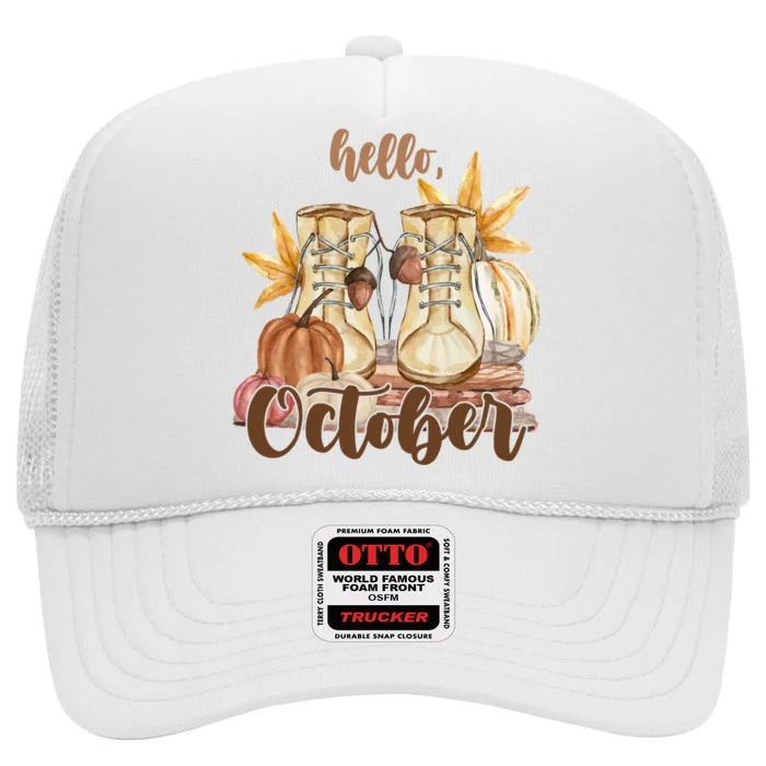 Hello October Fall Lover High Crown Mesh Trucker Hat