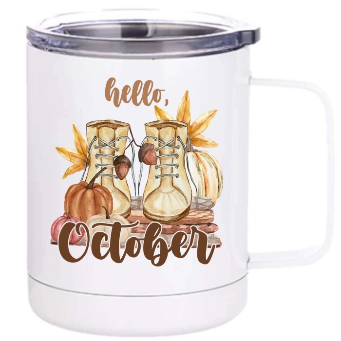 Hello October Fall Lover Front & Back 12oz Stainless Steel Tumbler Cup