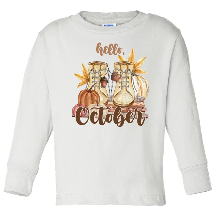 Hello October Fall Lover Toddler Long Sleeve Shirt