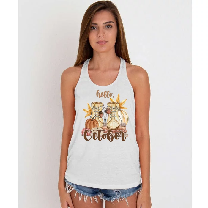 Hello October Fall Lover Women's Knotted Racerback Tank