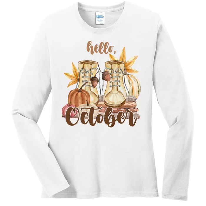 Hello October Fall Lover Ladies Long Sleeve Shirt