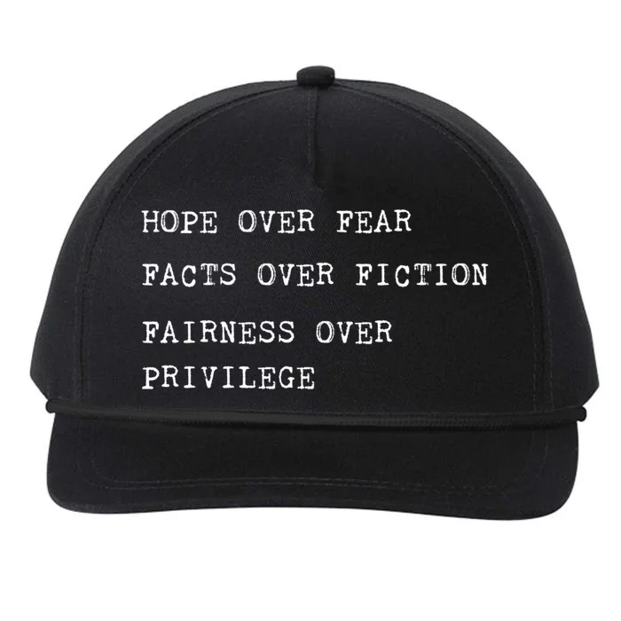 Hope Over Fear Facts Over Fiction Fairness Joe Biden 2020 Gift Snapback Five-Panel Rope Hat