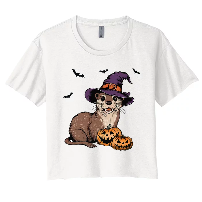 Halloween Otter Funny Witch Otter Women's Crop Top Tee