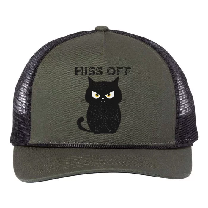 Hiss Off Funny Black Cat Hiss Off Meow Cat Retro Rope Trucker Hat Cap