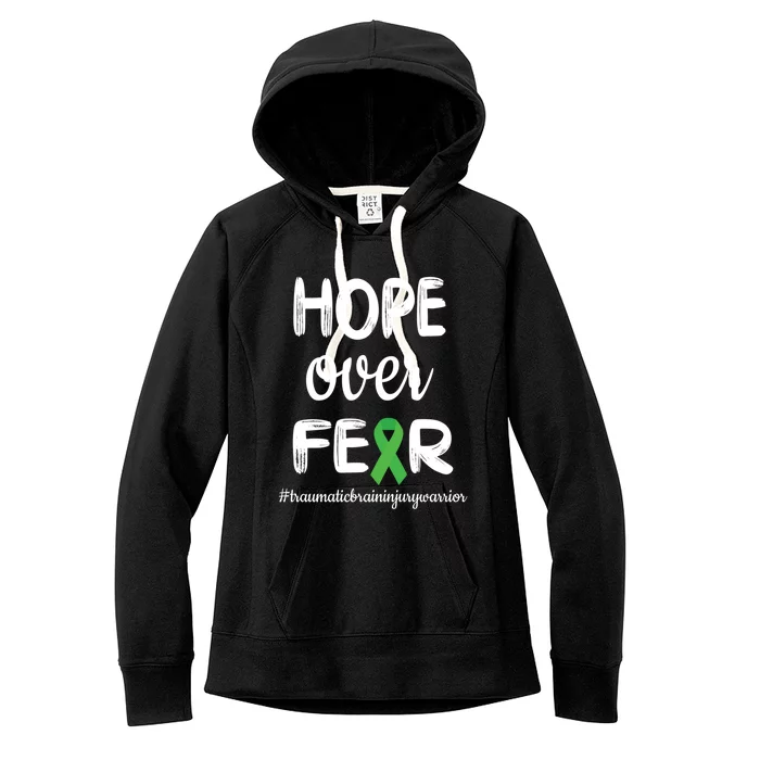 Hope Over Fear Green Ribbon Tbi Warrior Brain Injury Month Gift Women's Fleece Hoodie