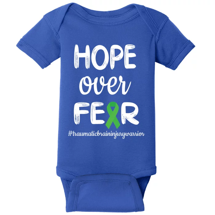 Hope Over Fear Green Ribbon Tbi Warrior Brain Injury Month Gift Baby Bodysuit