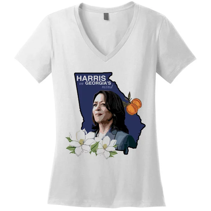 Harris On GeorgiaS Mind 2024 Women's V-Neck T-Shirt