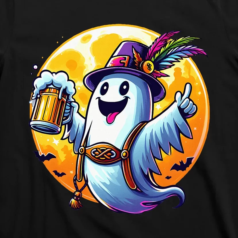 Halloween Oktoberfest Ghost Beer Moon Party Design T-Shirt