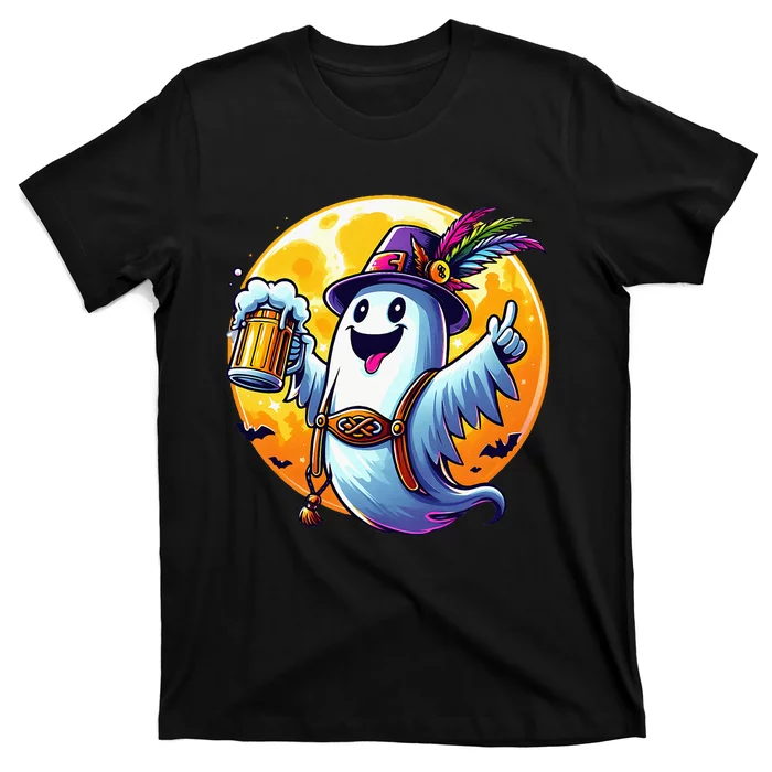 Halloween Oktoberfest Ghost Beer Moon Party Design T-Shirt