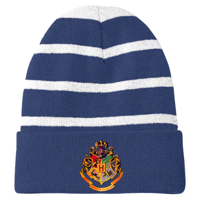 Hogwarts School Emblem Striped Beanie with Solid Band