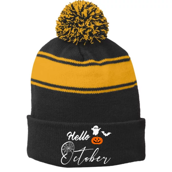 Hello October | Halloween Stripe Pom Pom Beanie