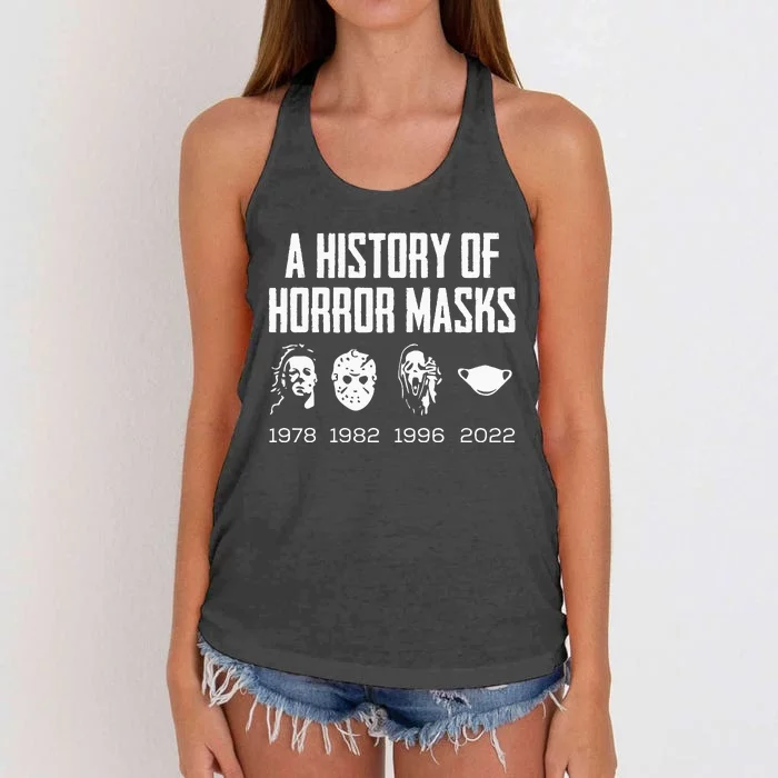 History Of Horror Masks Lazy Halloween Costume Face Mask Women's Knotted Racerback Tank