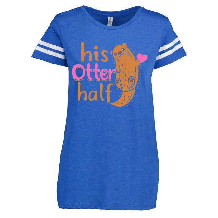 His Otter Half Punny Romantic Couple Valentine's Day Enza Ladies Jersey Football T-Shirt