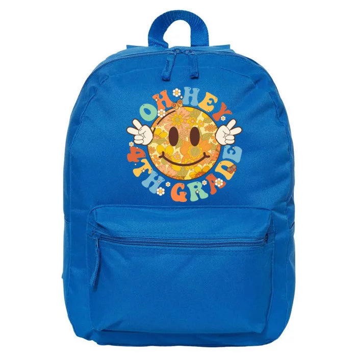 Hippie Oh Hey 4Th Grade Vibes Retro Groovy Back To School Gift 16 in Basic Backpack