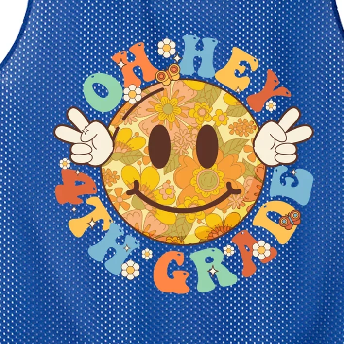 Hippie Oh Hey 4Th Grade Vibes Retro Groovy Back To School Gift Mesh Reversible Basketball Jersey Tank