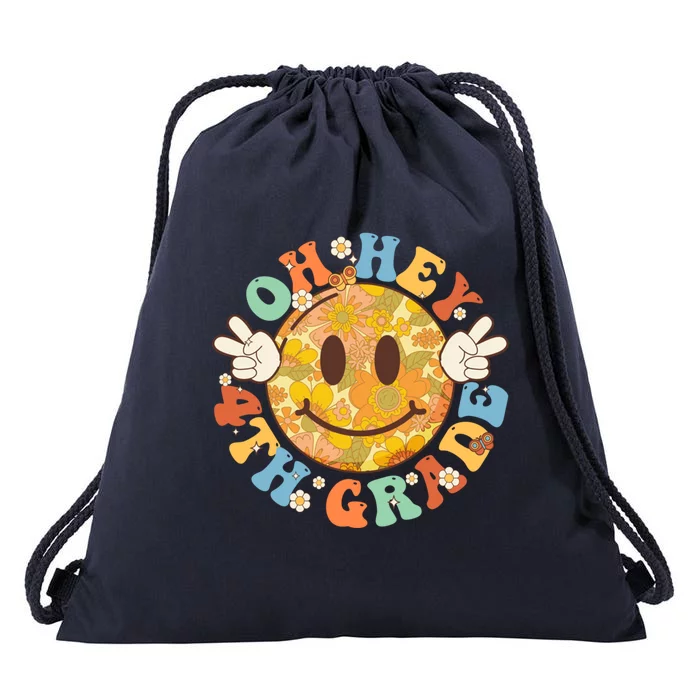 Hippie Oh Hey 4Th Grade Vibes Retro Groovy Back To School Gift Drawstring Bag