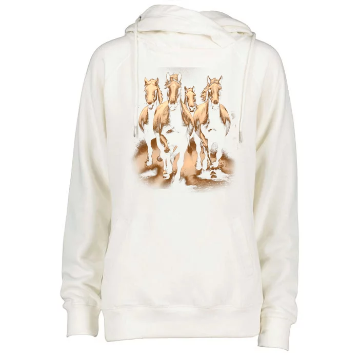 Herd Of Horses Womens Funnel Neck Pullover Hood