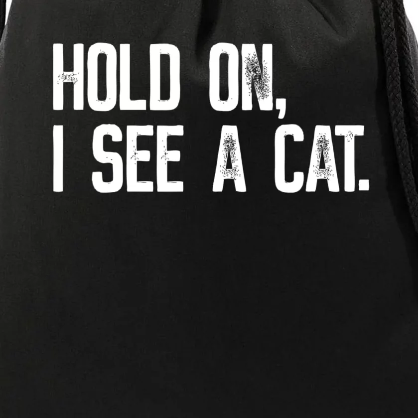 Hold On I See A Cat, Funny Cat Lovers Sarcastic Sayings Drawstring Bag