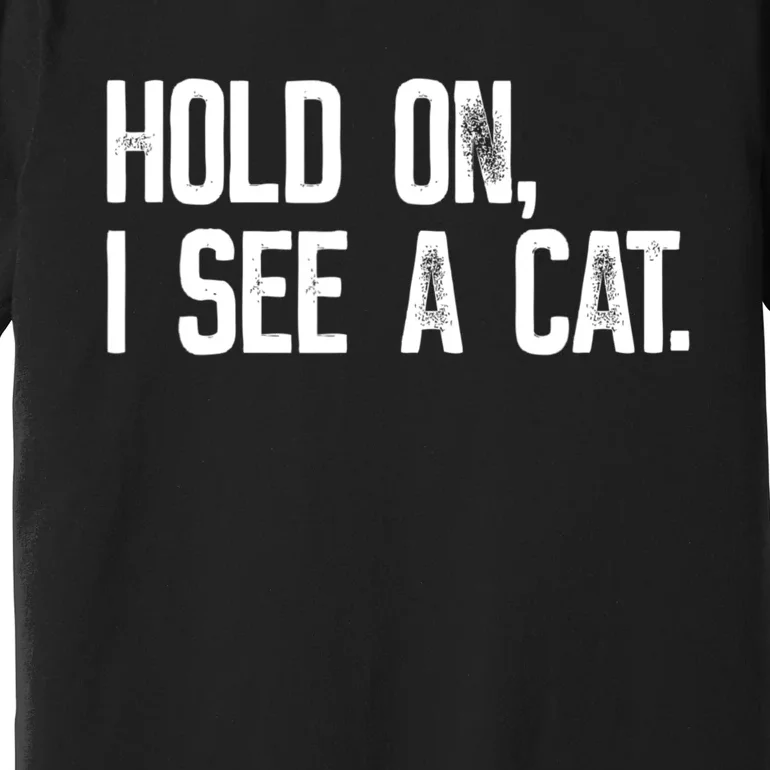 Hold On I See A Cat, Funny Cat Lovers Sarcastic Sayings Premium T-Shirt