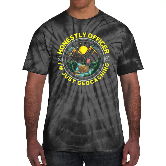 Honestly Officer IM Just Geocaching Map Reading Geocache Tie-Dye T-Shirt