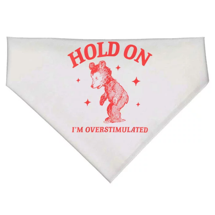 Hold On IM Overstimulated Funny Bear Meme USA-Made Doggie Bandana