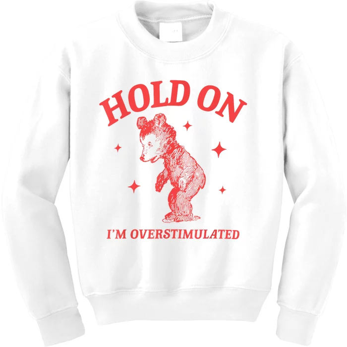 Hold On IM Overstimulated Funny Bear Meme Kids Sweatshirt