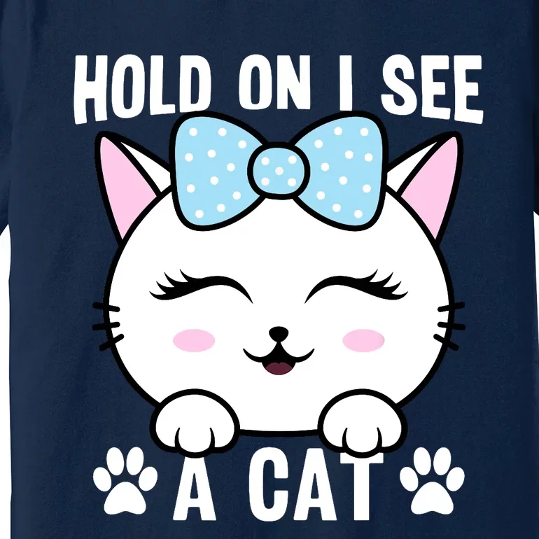 Hold On I See A Cat Funny Cat Lovers Kitten Sarcastic Saying Premium T-Shirt