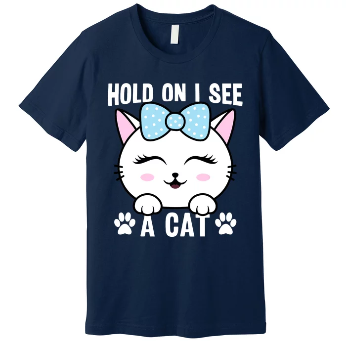 Hold On I See A Cat Funny Cat Lovers Kitten Sarcastic Saying Premium T-Shirt