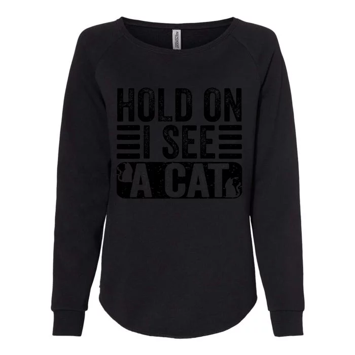 Hold On I See A Cat Funny Cat Lovers Sarcastic Saying Retro Womens California Wash Sweatshirt