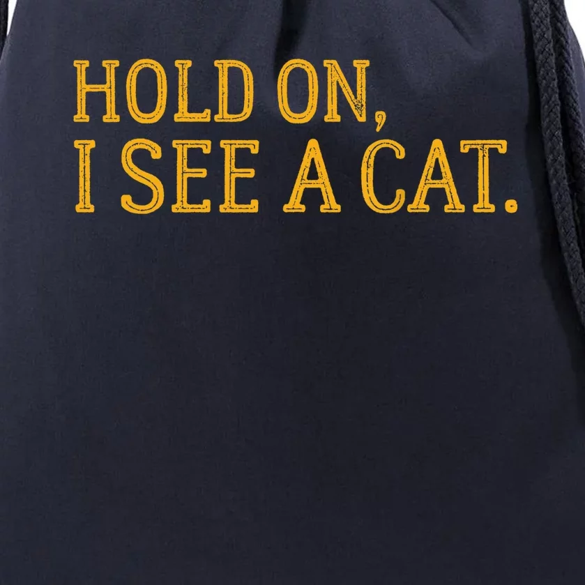 Hold On I See A Cat, Funny Cat Lovers Sarcastic Sayings Drawstring Bag