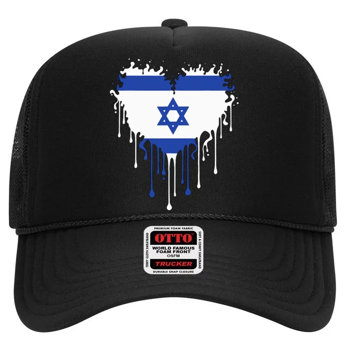 Heart Of Israel Flag I Stand With Israel Heritage Israeli High Crown Mesh Trucker Hat