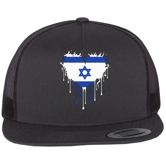 Heart Of Israel Flag I Stand With Israel Heritage Israeli Flat Bill Trucker Hat