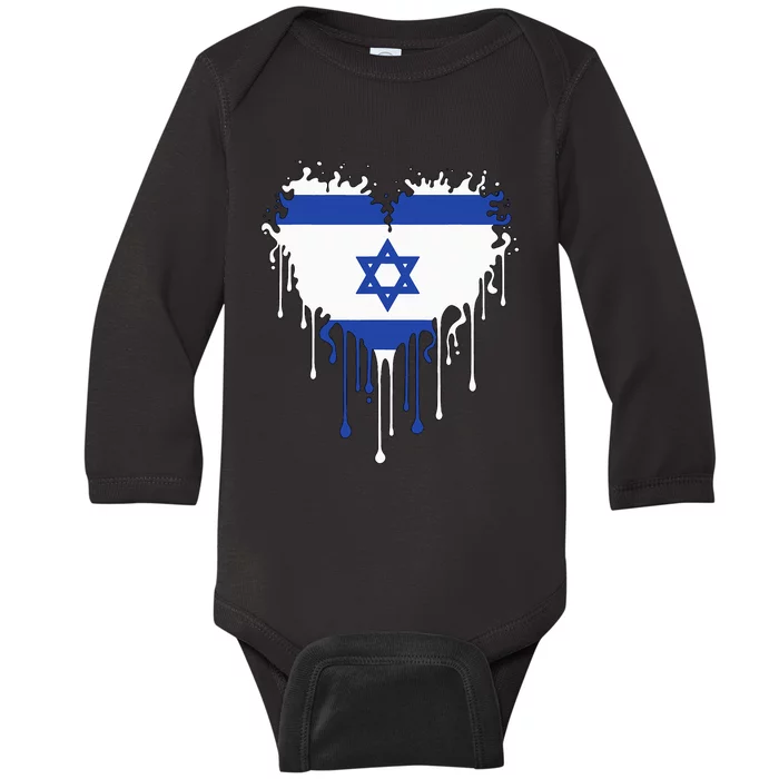 Heart Of Israel Flag I Stand With Israel Heritage Israeli Baby Long Sleeve Bodysuit