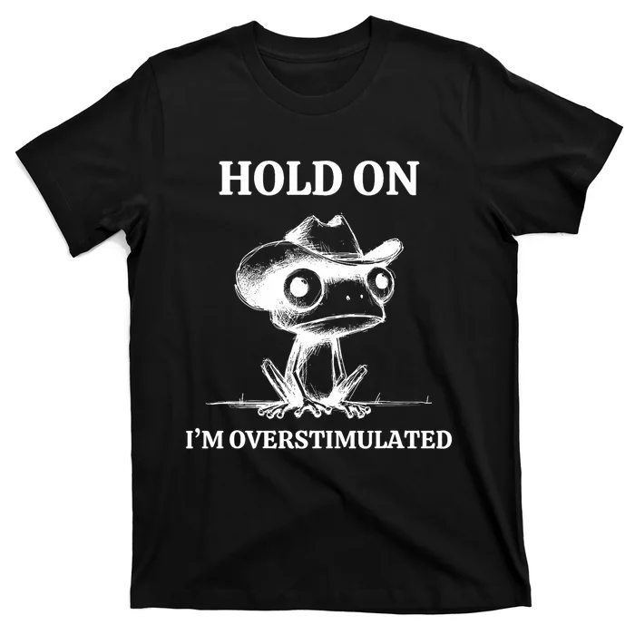 Hold On IM Overstimulated Frog Adhd And Anxiety Funny Frog T-Shirt