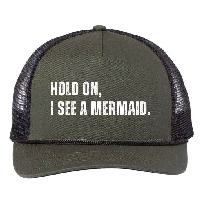 Hold On I See A Mermaid Retro Rope Trucker Hat Cap