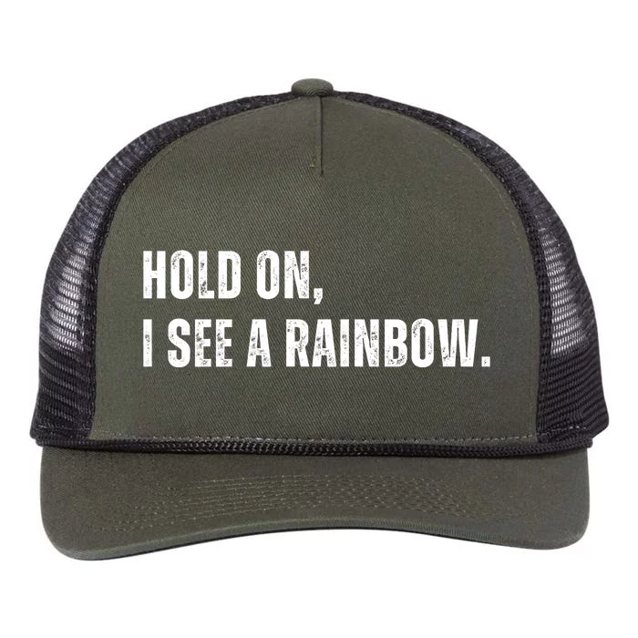 Hold On I See A Rainbow Retro Rope Trucker Hat Cap