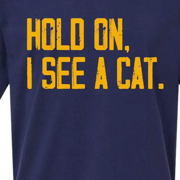 Hold On I See A Cat, Funny Cat Lovers Sarcastic Sayings Sueded Cloud Jersey T-Shirt