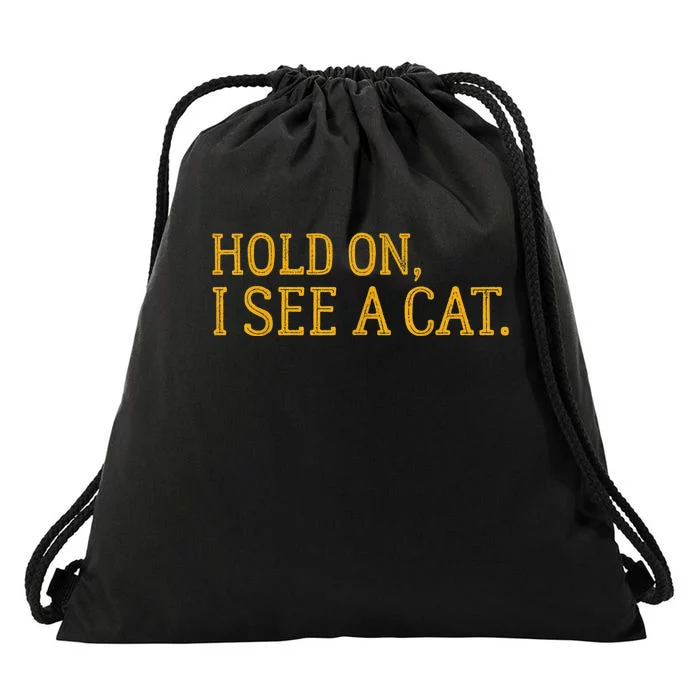 Hold On I See A Cat, Funny Cat Lovers Sarcastic Sayings Drawstring Bag