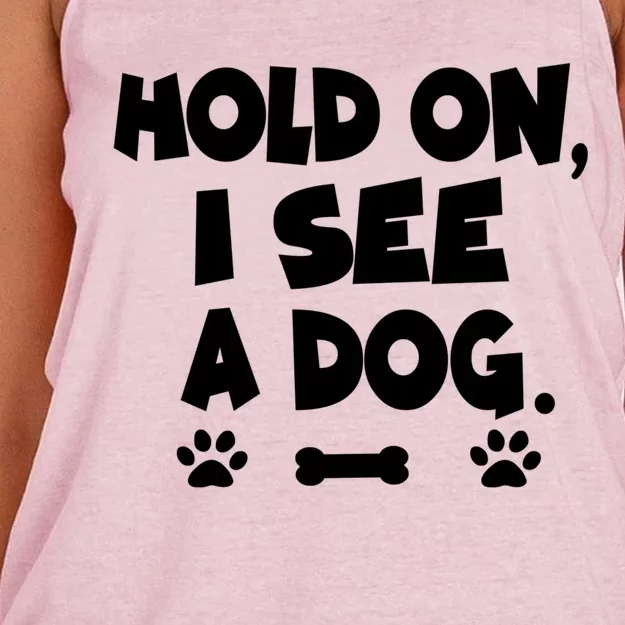 Hold On I See A Dog Gift Women's Knotted Racerback Tank