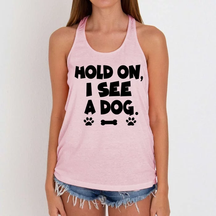 Hold On I See A Dog Gift Women's Knotted Racerback Tank