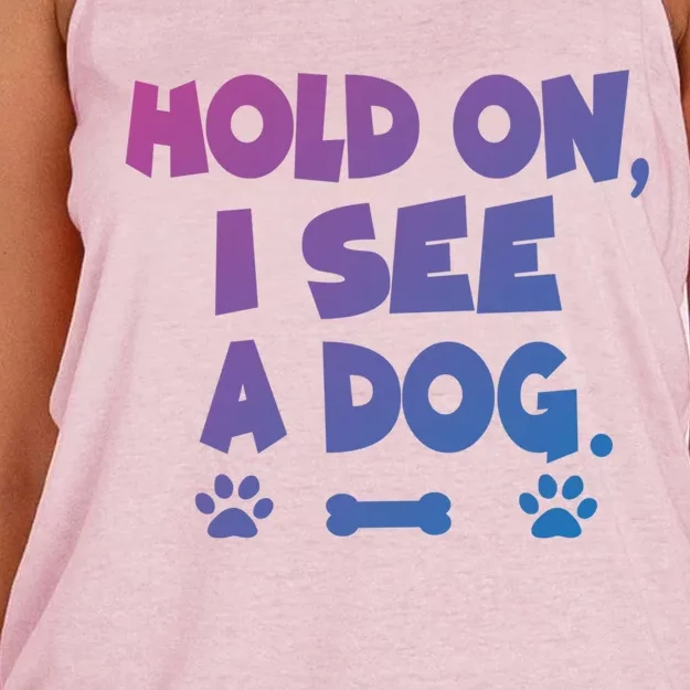 Hold On I See A Dog Gift Women's Knotted Racerback Tank