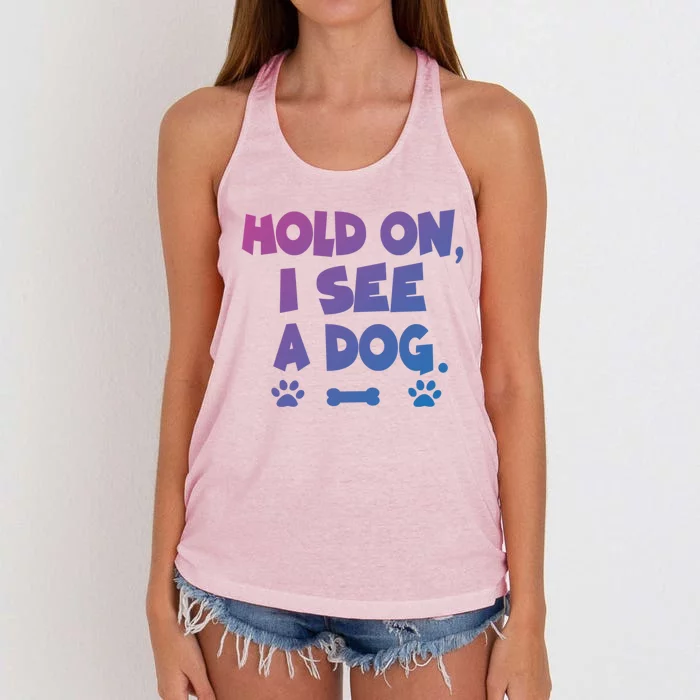 Hold On I See A Dog Gift Women's Knotted Racerback Tank