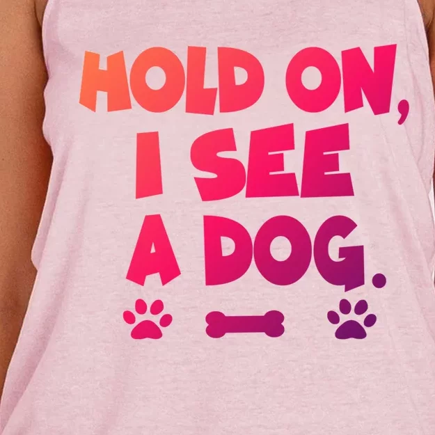 Hold On I See A Dog Gift Women's Knotted Racerback Tank