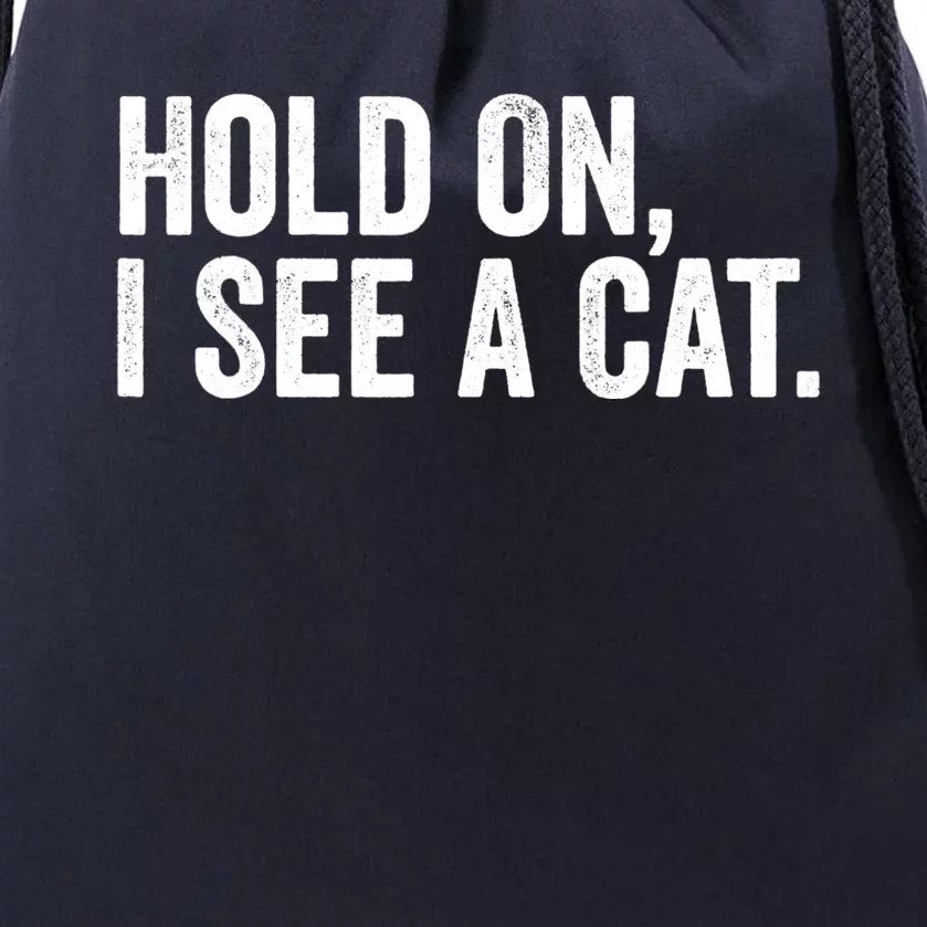 Hold On I See A Cat, Funny Cat Lovers Sarcastic Sayings Drawstring Bag