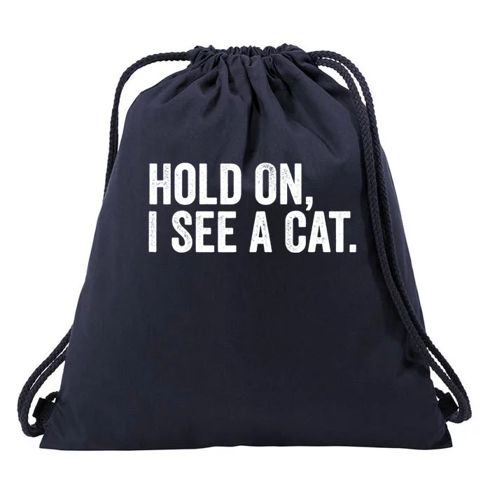 Hold On I See A Cat, Funny Cat Lovers Sarcastic Sayings Drawstring Bag