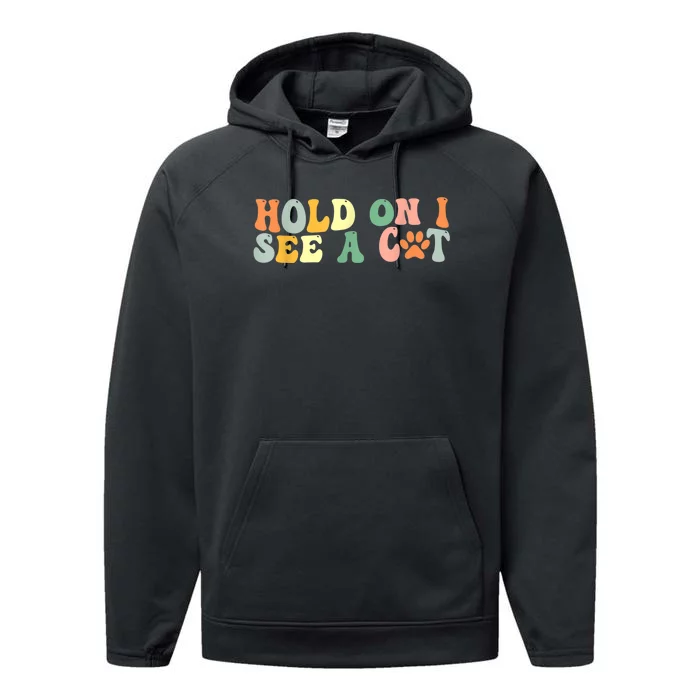 Hold On I See A Cat Funny Cat Lovers Sayings Valentines Day Performance Fleece Hoodie