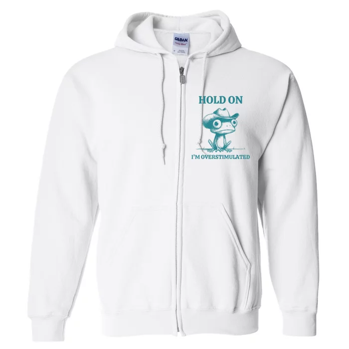 Hold On Im Overstimulated Frog Adhd And Anxiety Funny Frog Full Zip Hoodie