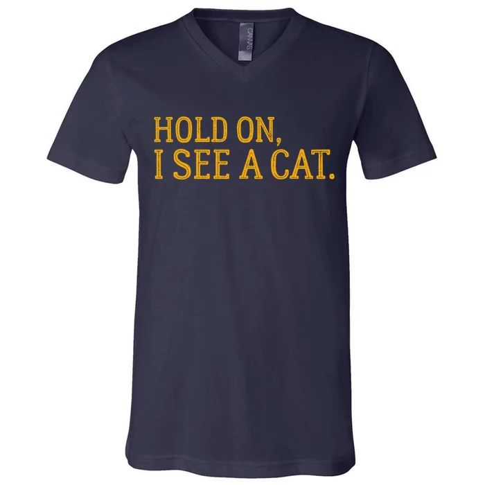 Hold On I See A Cat, Funny Cat Lovers Sarcastic Sayings V-Neck T-Shirt