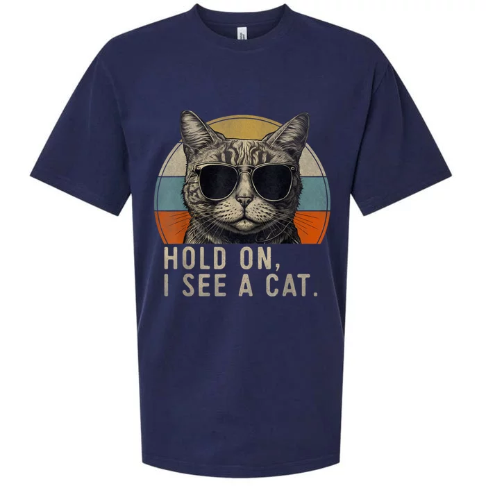 Hold On I See A Cat Funny Cat Shirts For Women , Cat Dad Sueded Cloud Jersey T-Shirt